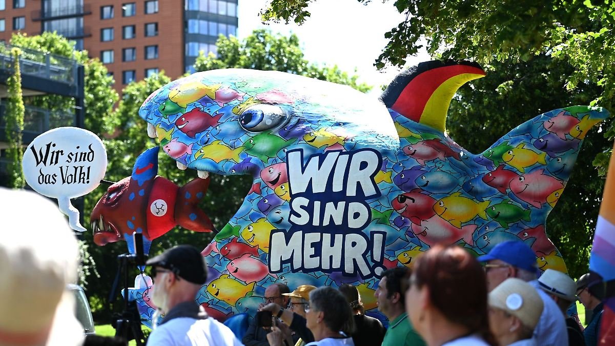 Artikelbild der Quelle zu: Nordrhein-Westfalen: Bunter Fisch auf Berlinreise: Bündnis wirbt für AfD-Verbot