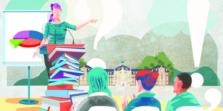 Die Illustration zeigt eine Vortragende vor Publikum.© Uni MS - Robert Matzke