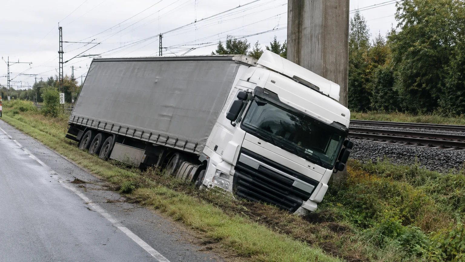 Illustration zum Thema: Lkw rutscht in Münster in Graben: Bahnstrecke Emsdetten–Greven gesperrt